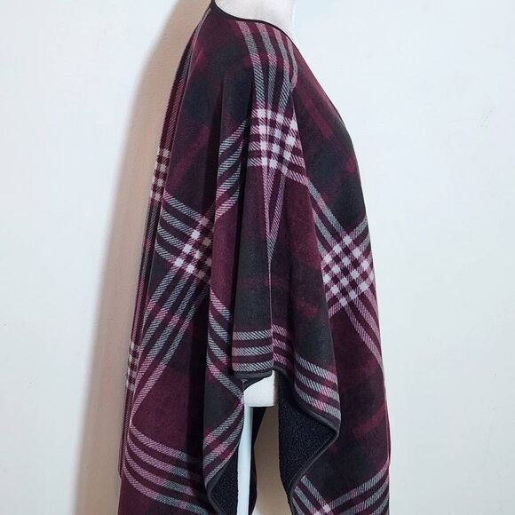 Ike Behar Burgundy Plaid Wrap One Size Fleece-Lined Plaid Wrap