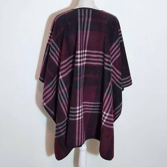 Ike Behar Burgundy Plaid Wrap One Size Fleece-Lined Plaid Wrap