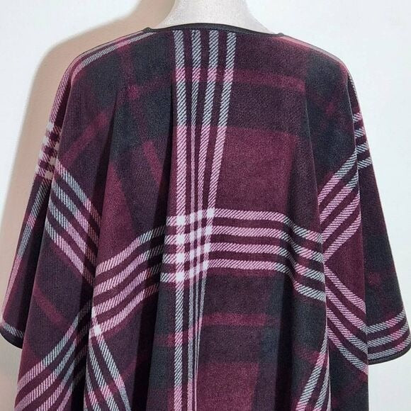 Ike Behar Burgundy Plaid Wrap One Size Fleece-Lined Plaid Wrap
