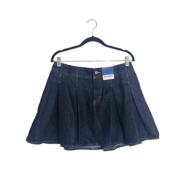 Old Navy High Rise Pleated Denim Mini Skirt Dark Wash Size 6 NWT