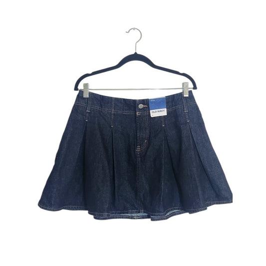 Old Navy High Rise Pleated Denim Mini Skirt Dark Wash Size 6 NWT