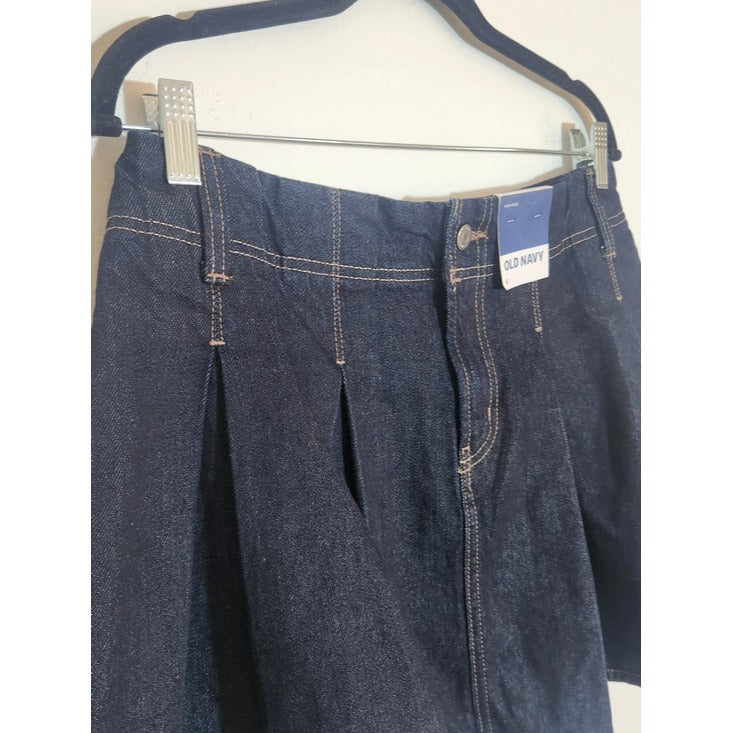 Old Navy High Rise Pleated Denim Mini Skirt Dark Wash Size 6 NWT