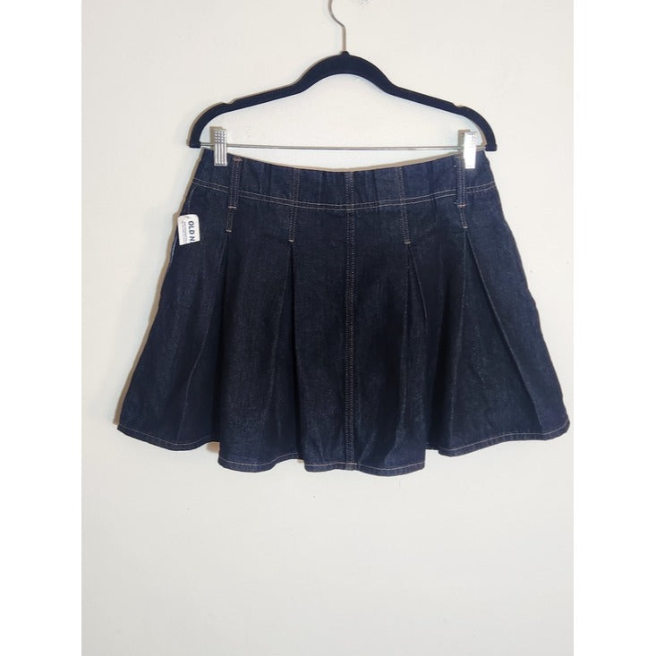 Old Navy High Rise Pleated Denim Mini Skirt Dark Wash Size 6 NWT