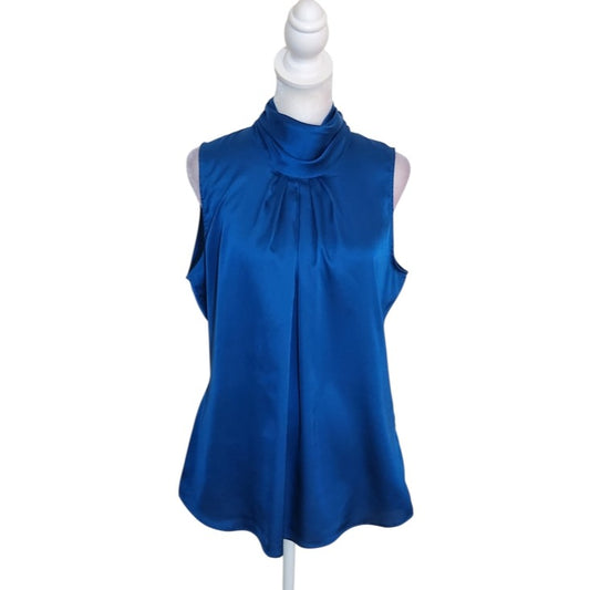 New York & Company Blue Satin Sleeveless Blouse Size Medium