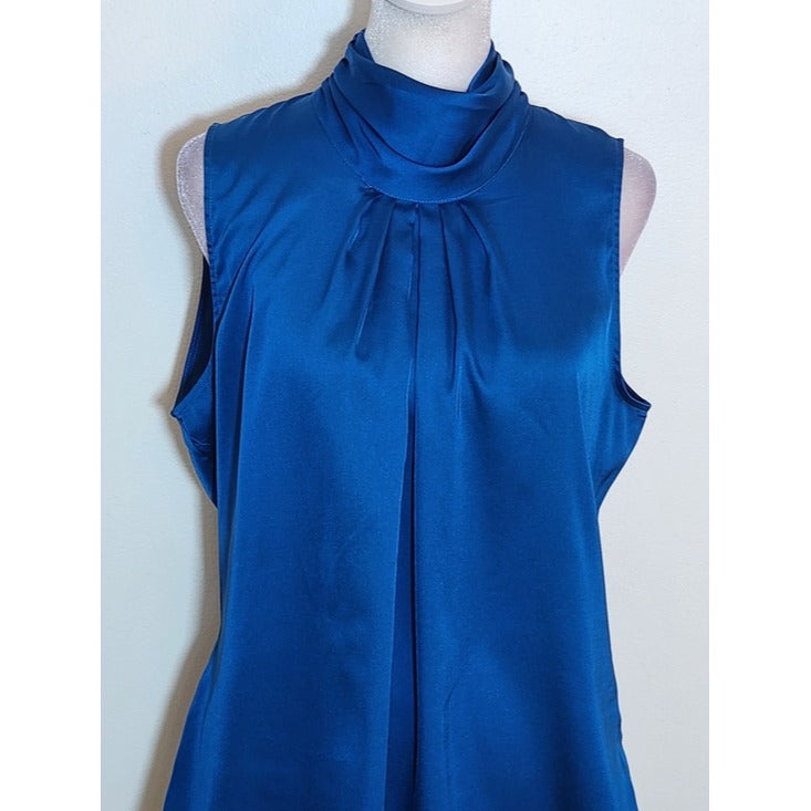 New York & Company Blue Satin Sleeveless Blouse Size Medium