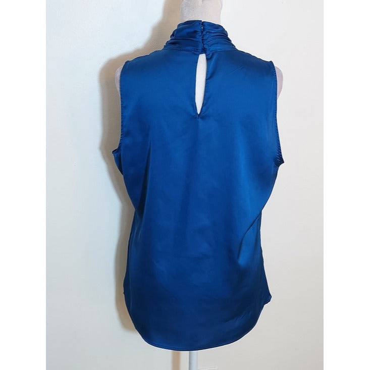 New York & Company Blue Satin Sleeveless Blouse Size Medium