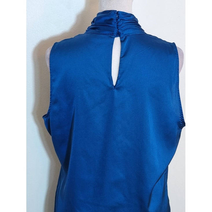 New York & Company Blue Satin Sleeveless Blouse Size Medium
