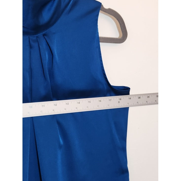 New York & Company Blue Satin Sleeveless Blouse Size Medium