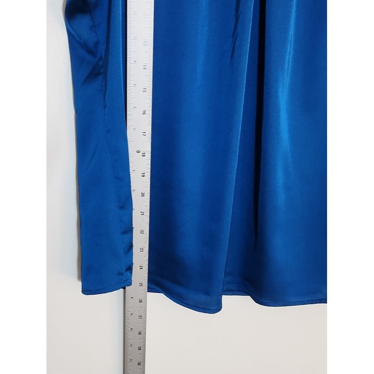 New York & Company Blue Satin Sleeveless Blouse Size Medium