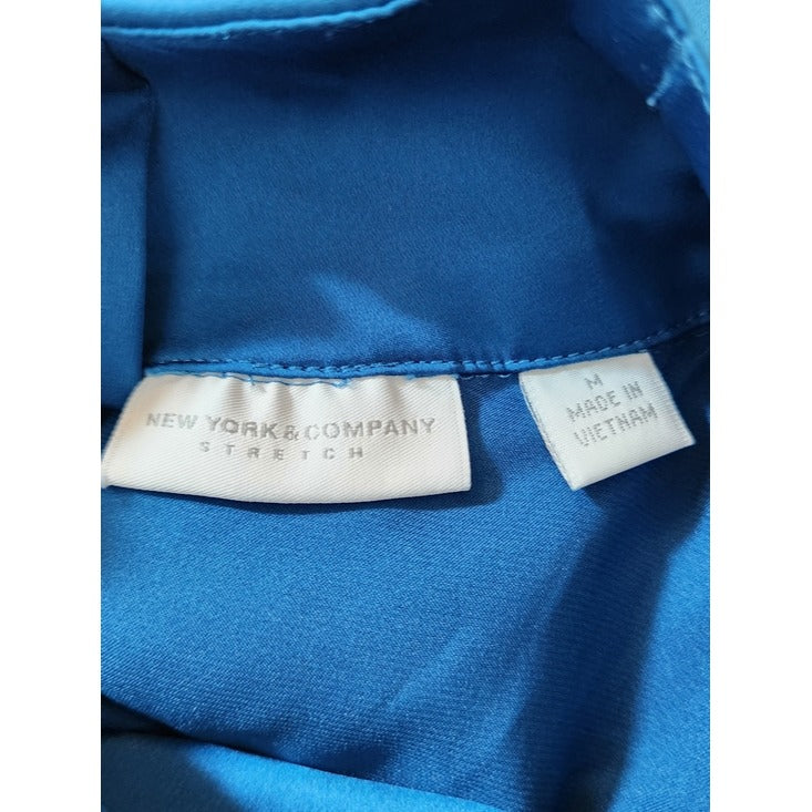 New York & Company Blue Satin Sleeveless Blouse Size Medium