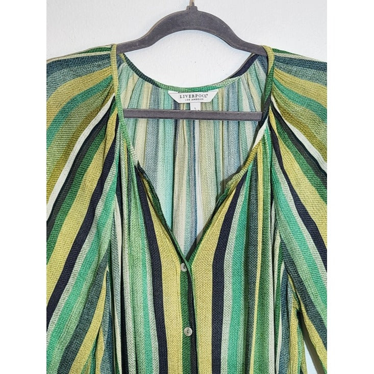Liverpool Green Striped Button-up Blouse Size Large
