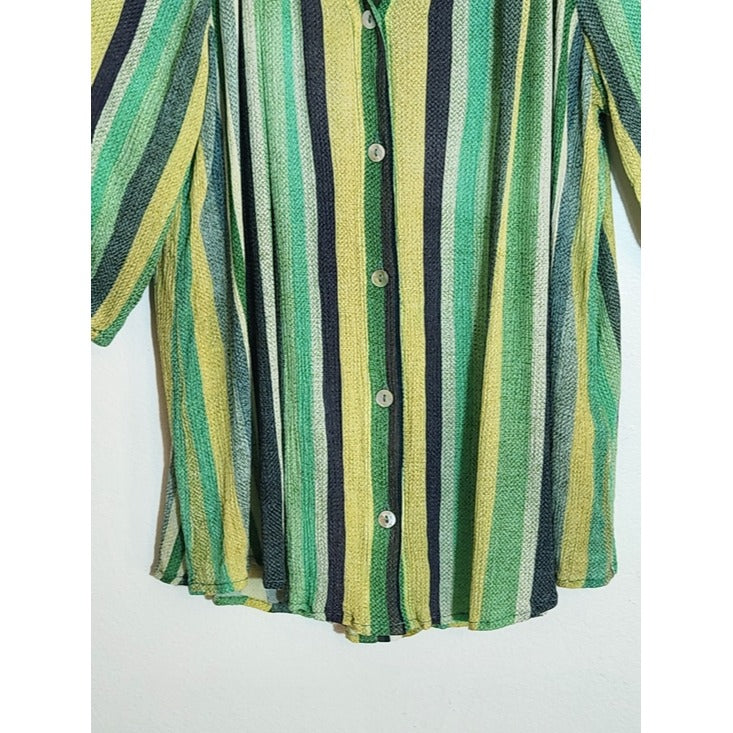 Liverpool Green Striped Button-up Blouse Size Large