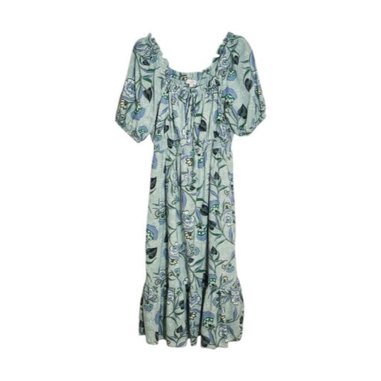 LOFT Boho Green Floral Cottagecore Midi Dress Size Large Wedding Guest Dress