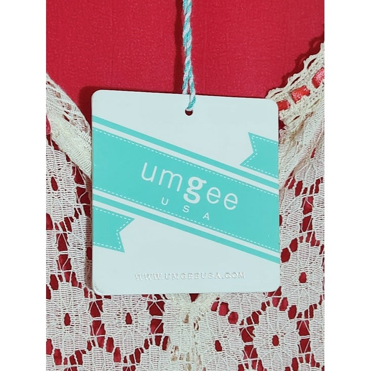 Umgee Coral Pink Mini Dress with Cream Lace Accent Size Large NWT