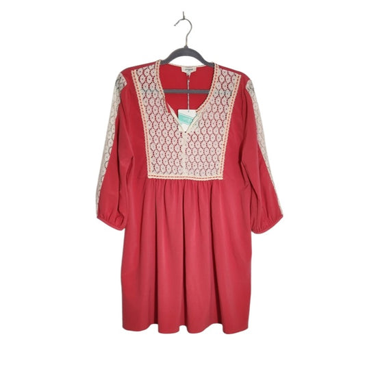 Umgee Coral Pink Mini Dress with Cream Lace Accent Size Large NWT