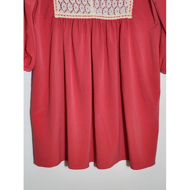 Umgee Coral Pink Mini Dress with Cream Lace Accent Size Large NWT