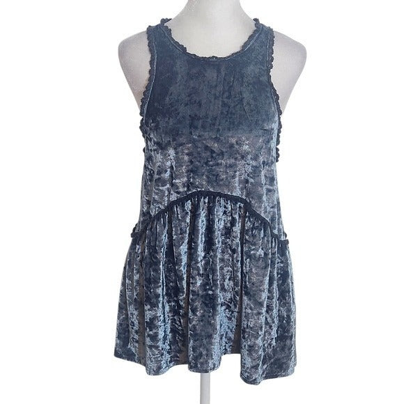 POL Blue Velour Sleeveless Boho Top Size Medium Pol Blue Boho Top