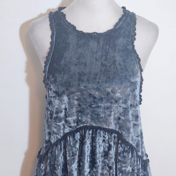 POL Blue Velour Sleeveless Boho Top Size Medium Pol Blue Boho Top
