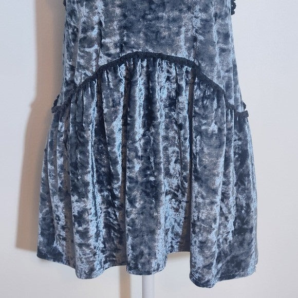 POL Blue Velour Sleeveless Boho Top Size Medium Pol Blue Boho Top