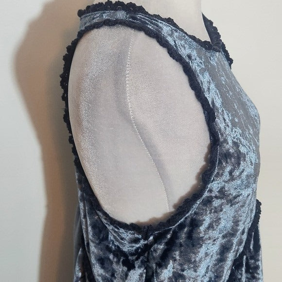 POL Blue Velour Sleeveless Boho Top Size Medium Pol Blue Boho Top