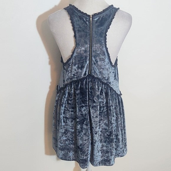 POL Blue Velour Sleeveless Boho Top Size Medium Pol Blue Boho Top