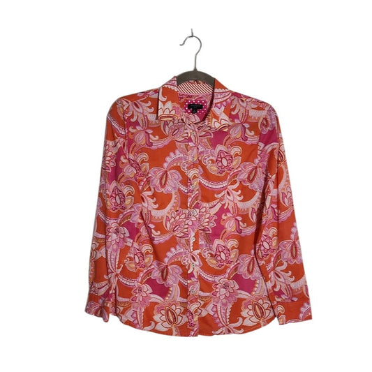 Talbots Pink and Orange Paisley Button-Up Blouse Size Small Petite