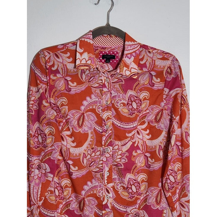 Talbots Pink and Orange Paisley Button-Up Blouse Size Small Petite