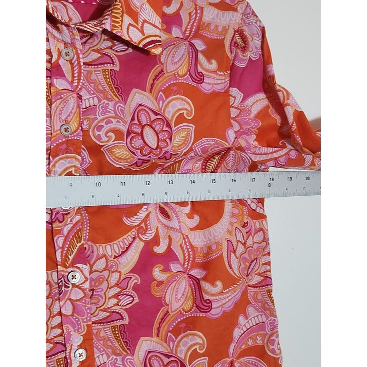 Talbots Pink and Orange Paisley Button-Up Blouse Size Small Petite