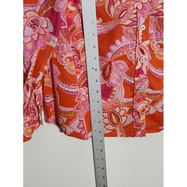 Talbots Pink and Orange Paisley Button-Up Blouse Size Small Petite