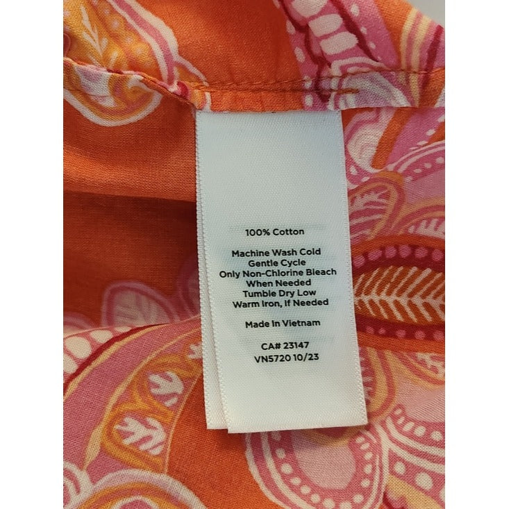 Talbots Pink and Orange Paisley Button-Up Blouse Size Small Petite