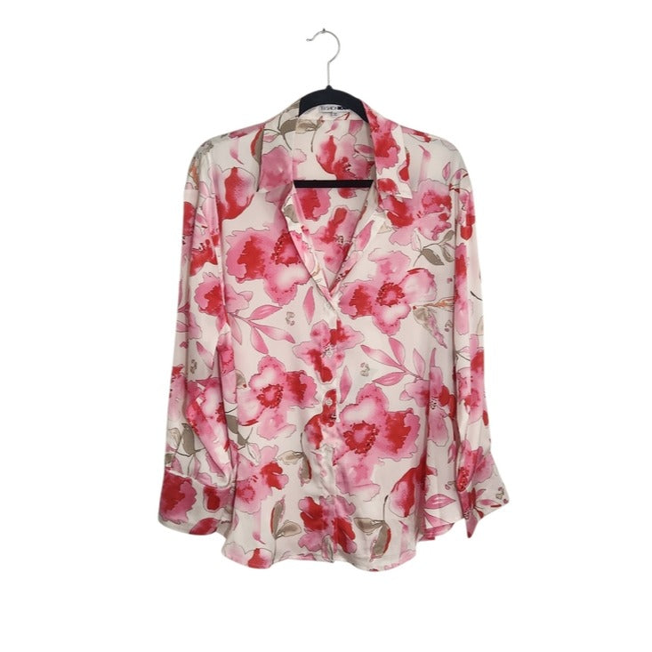 Fashion Nova White and Pink Floral Button-Up Blouse Size 1X