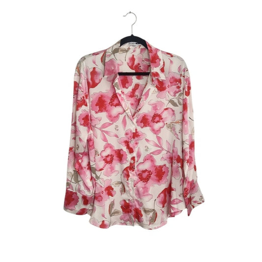 Fashion Nova White and Pink Floral Button-Up Blouse Size 1X