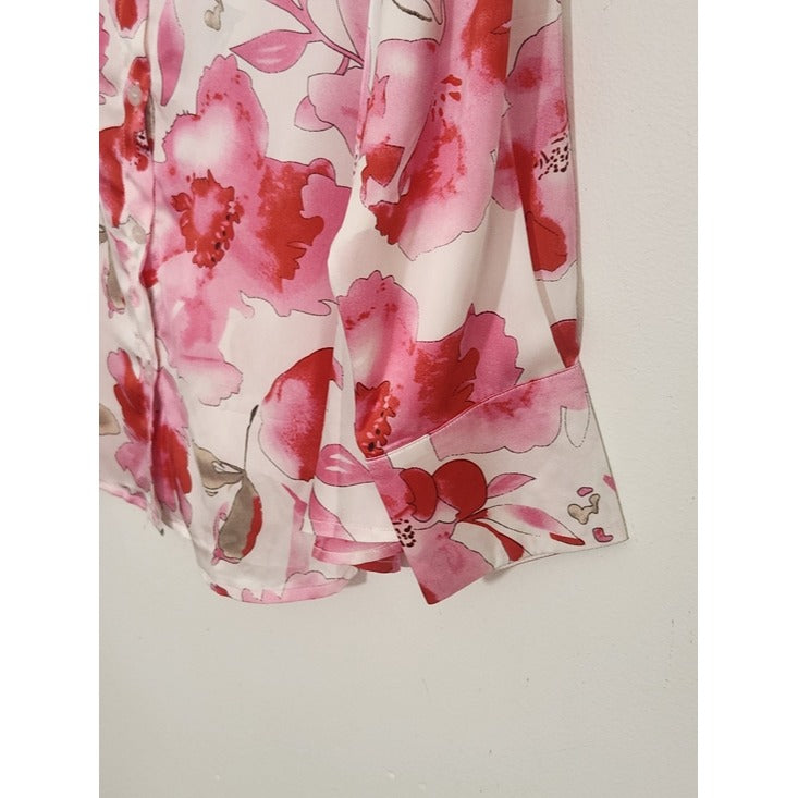 Fashion Nova White and Pink Floral Button-Up Blouse Size 1X