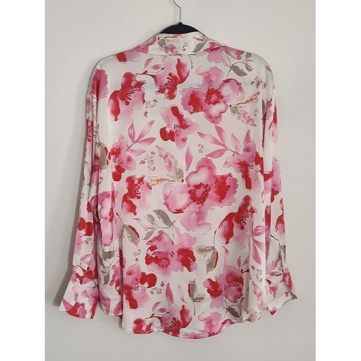 Fashion Nova White and Pink Floral Button-Up Blouse Size 1X