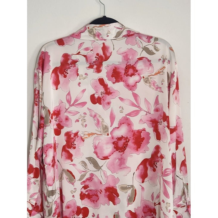 Fashion Nova White and Pink Floral Button-Up Blouse Size 1X