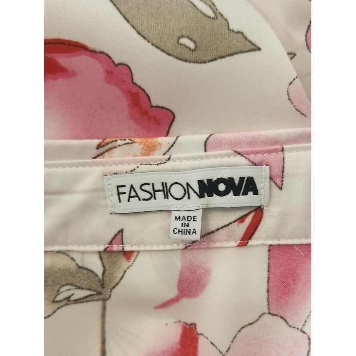 Fashion Nova White and Pink Floral Button-Up Blouse Size 1X