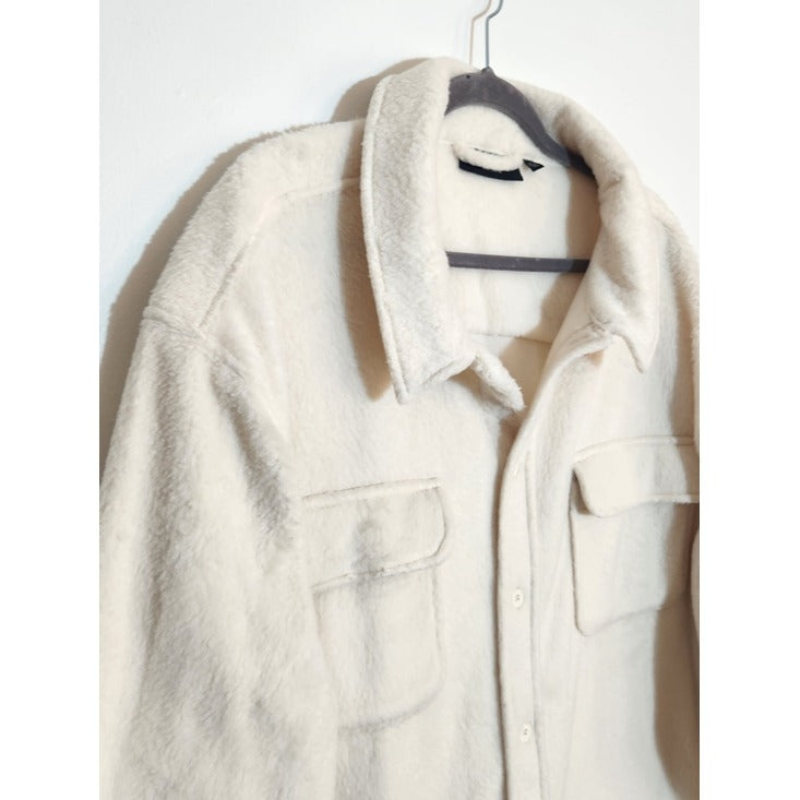 No Boundaries Cream Fuzzy Oversized Shacket Size 2XL