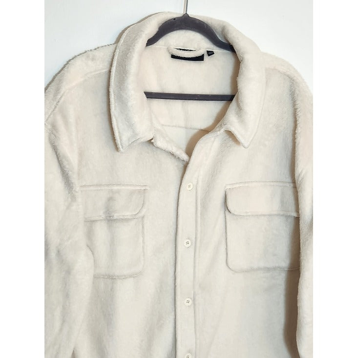 No Boundaries Cream Fuzzy Oversized Shacket Size 2XL