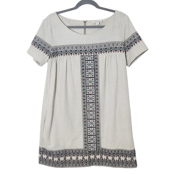 Ella Moss Boho Cream Embroidered Mini Dress Size Large