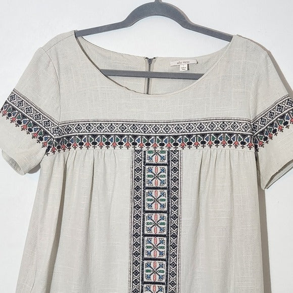 Ella Moss Boho Cream Embroidered Mini Dress Size Large