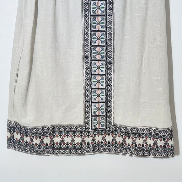 Ella Moss Boho Cream Embroidered Mini Dress Size Large