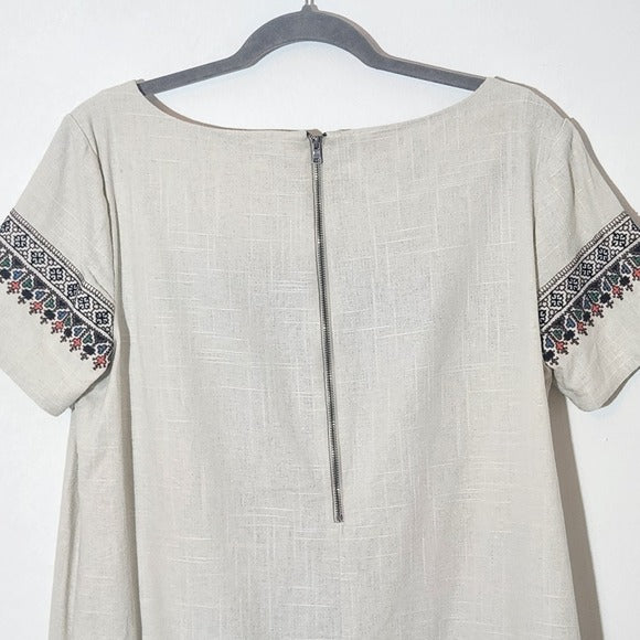 Ella Moss Boho Cream Embroidered Mini Dress Size Large