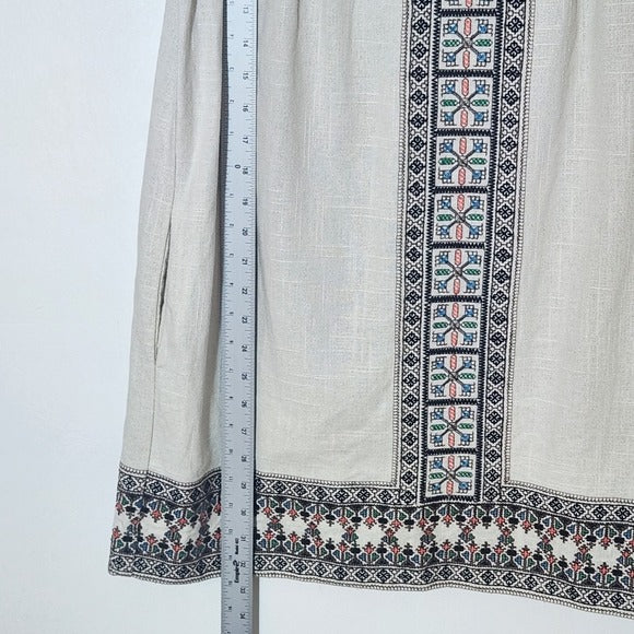 Ella Moss Boho Cream Embroidered Mini Dress Size Large