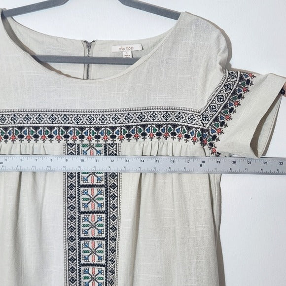 Ella Moss Boho Cream Embroidered Mini Dress Size Large