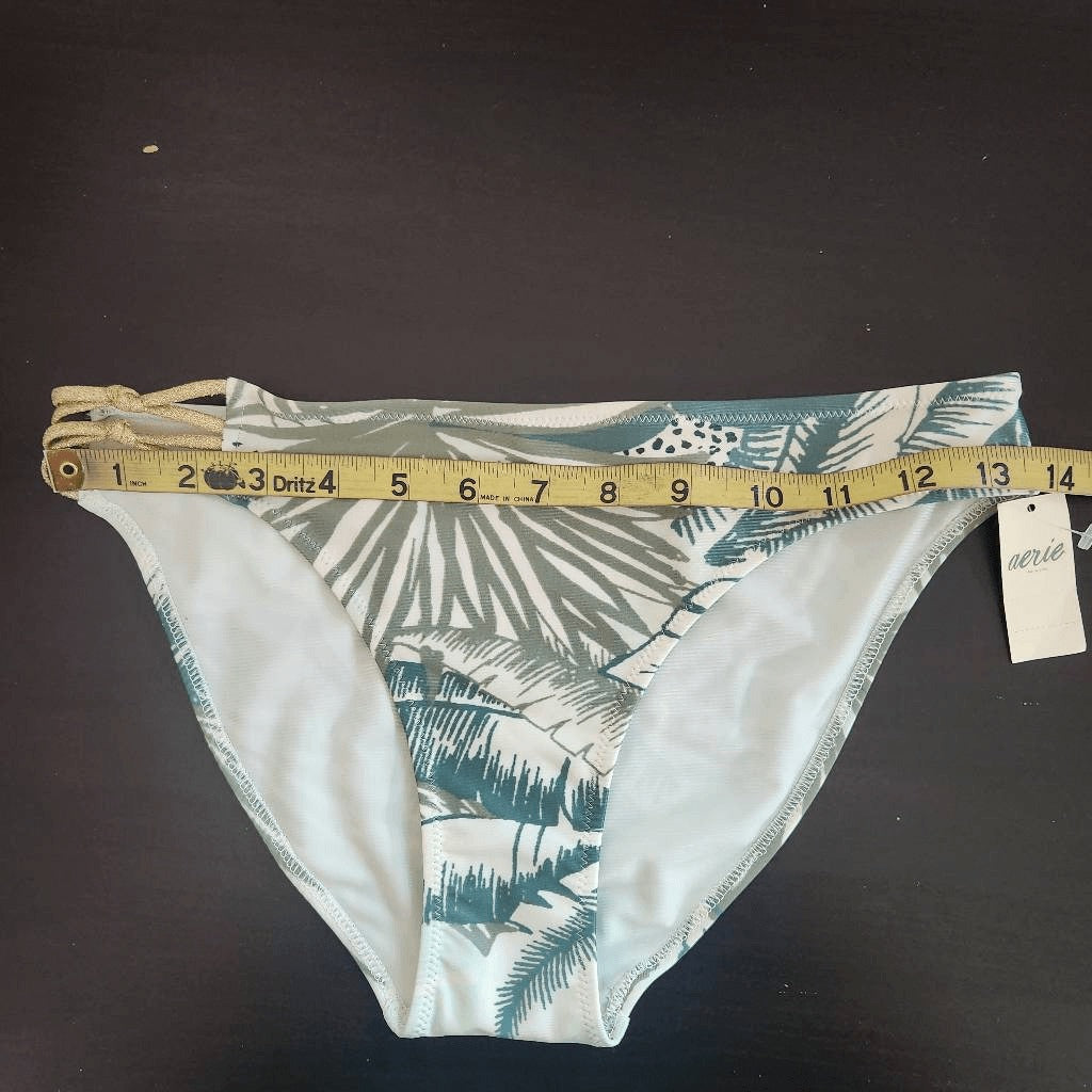 Aerie Green and Gold Print Bikini Bottoms NWT Size Small Full Coverage Bottoms