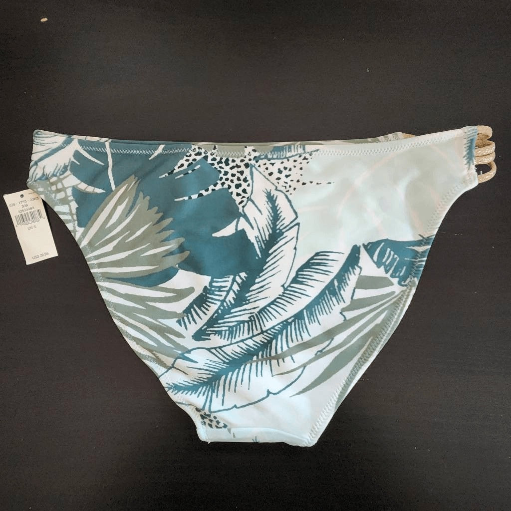 Aerie Green and Gold Print Bikini Bottoms NWT Size Small Full Coverage Bottoms