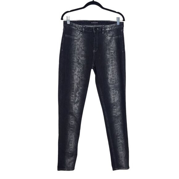 Elie Tahari Black Skinny Jeans with Silver Snakeskin Print Size 10