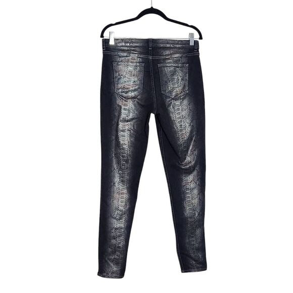 Elie Tahari Black Skinny Jeans with Silver Snakeskin Print Size 10