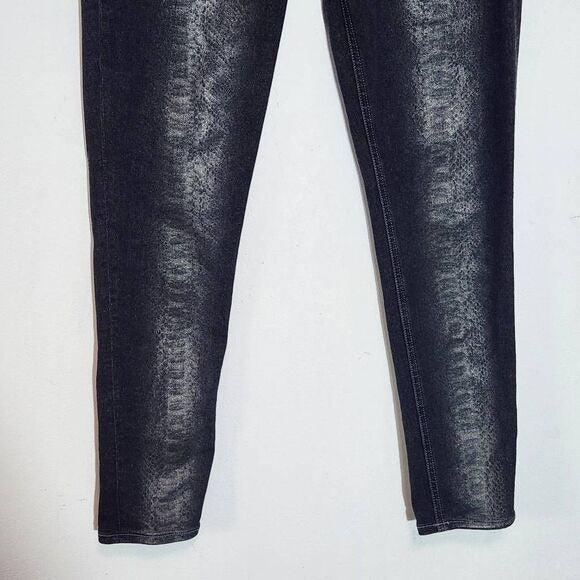 Elie Tahari Black Skinny Jeans with Silver Snakeskin Print Size 10