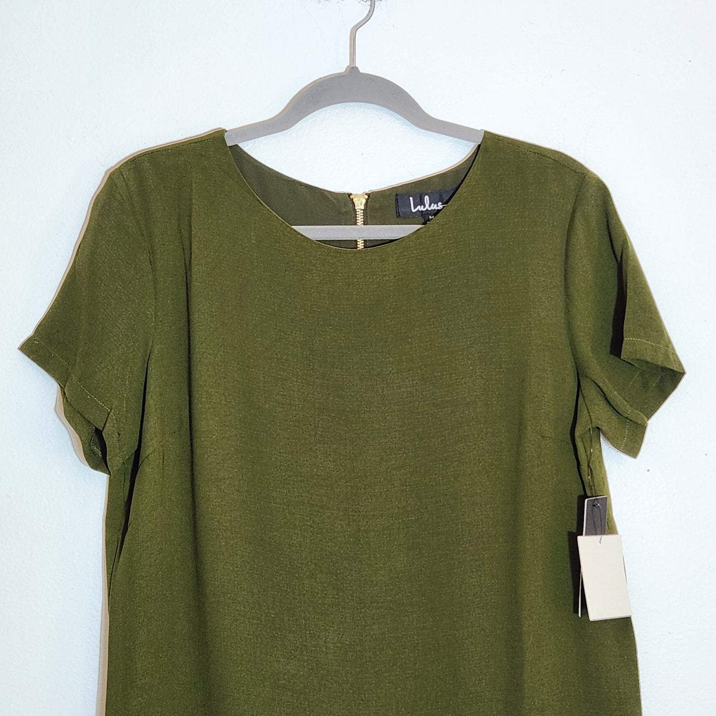 Lulus Olive Green Mini Short Sleeve Shift Dress Size Medium NWT